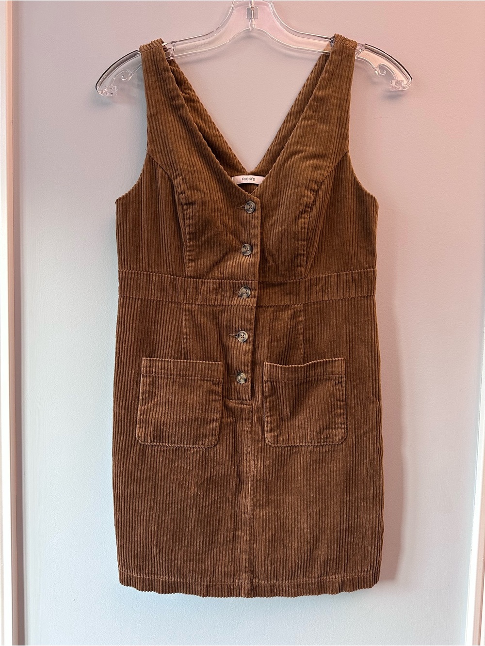 Ricki's Brown/Tobacco Corduroy Button-Front Pinafore Dress S - Picture 2 of 8